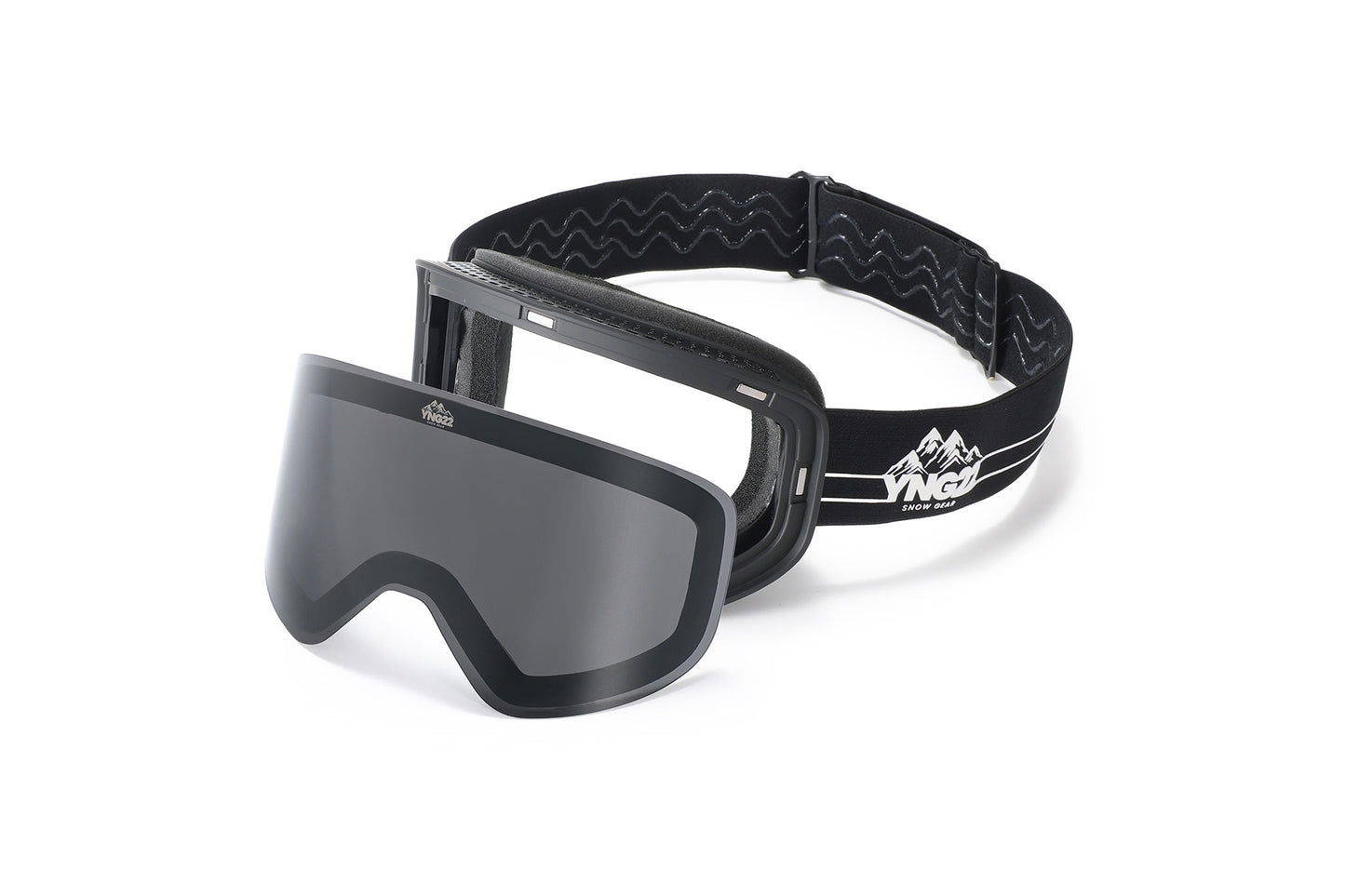 Skibril met verwisselbare lens, zwarte band met zwarte lens eraf gehaald