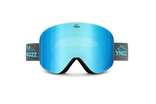 Skibril met verwisselbare lens, grijze band met blauwe lens