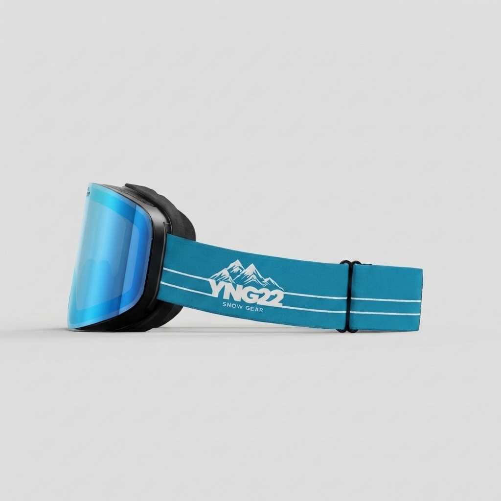 YNG22 skibril blauwe band blauwe lens zijaanzicht