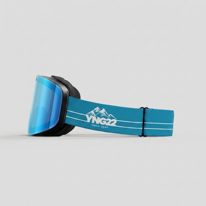 YNG22 skibril blauwe band blauwe lens zijaanzicht